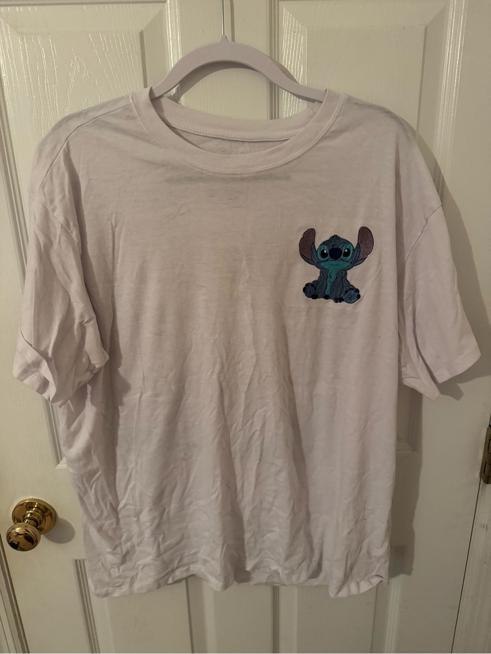 White Womens T‑Shirt with Blue Stitch Embroidery